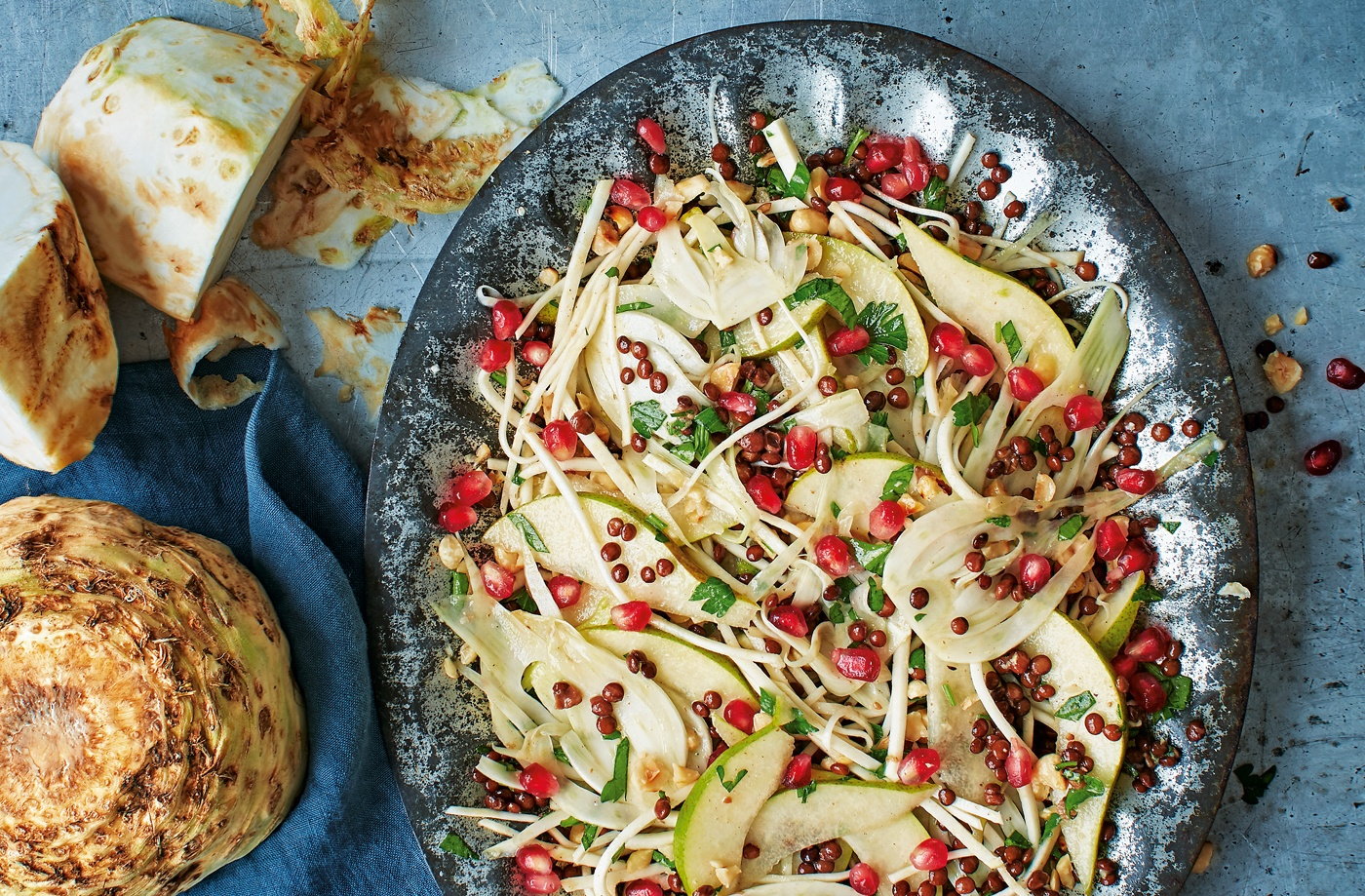 Celeriac, fennel and pear salad with lentils