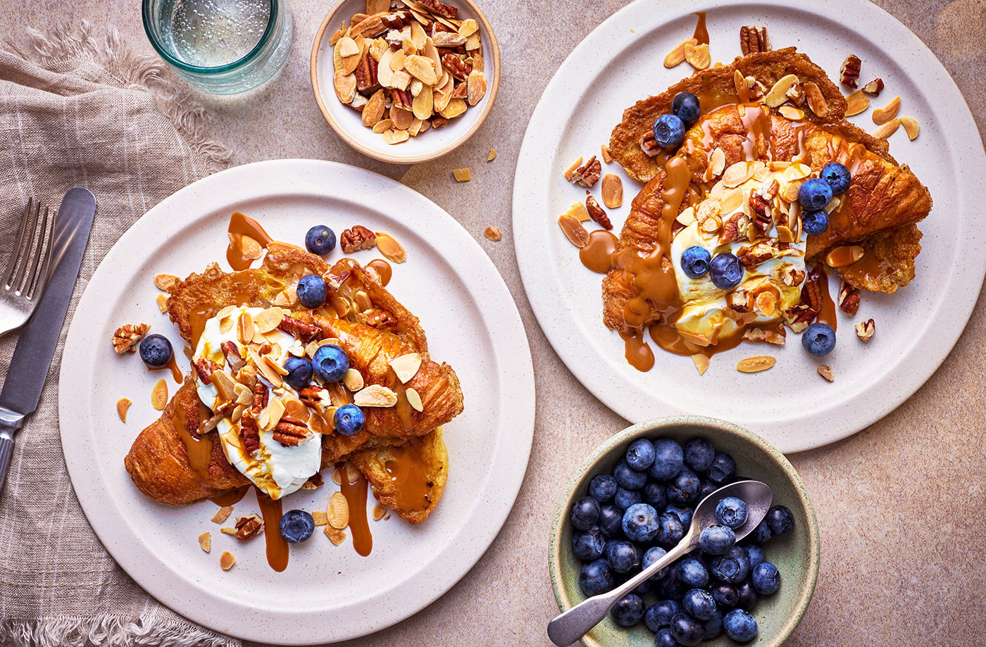 Sticky toffee French toast croissants