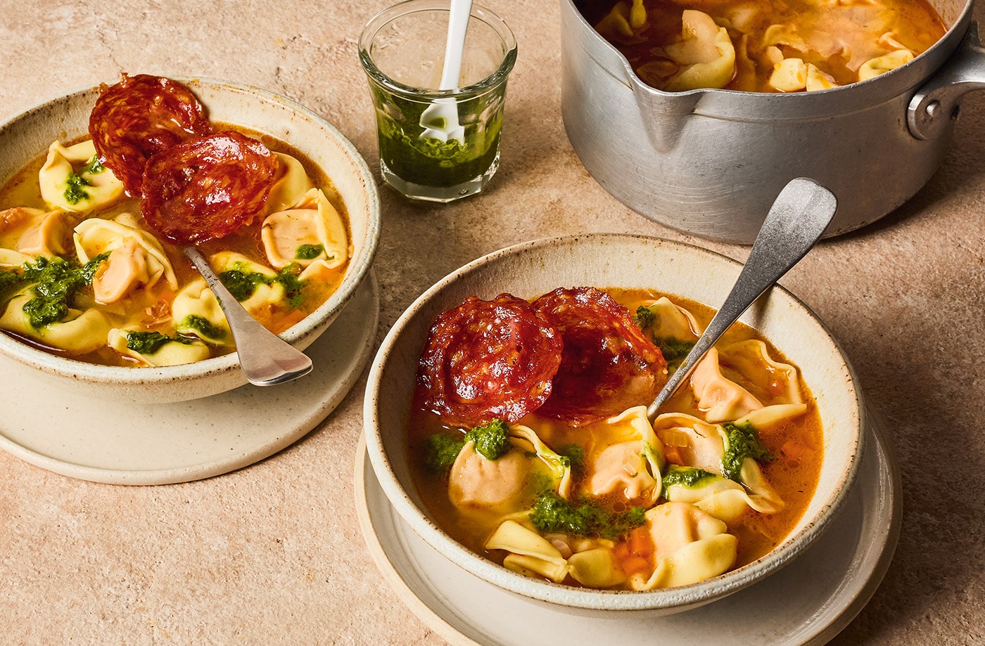 Chicken and chorizo tortelloni soup