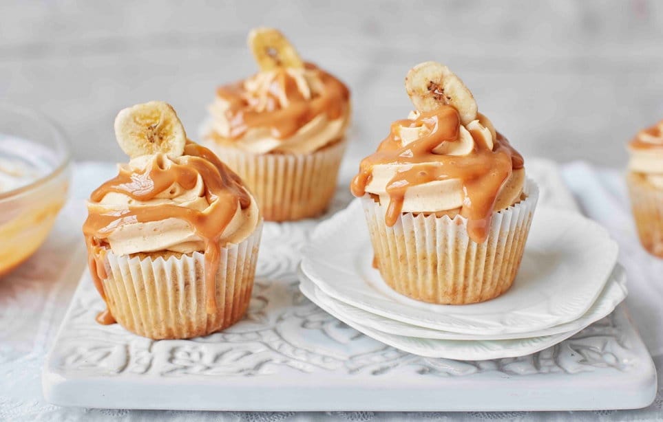 Banana, caramel and cashew butter cupcakes