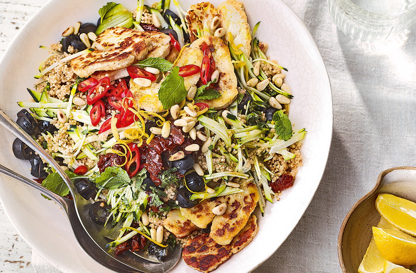 Courgette, couscous and halloumi salad