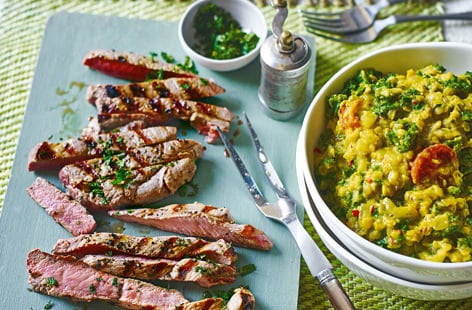 Image of "Griddled lamb with kale dhal"