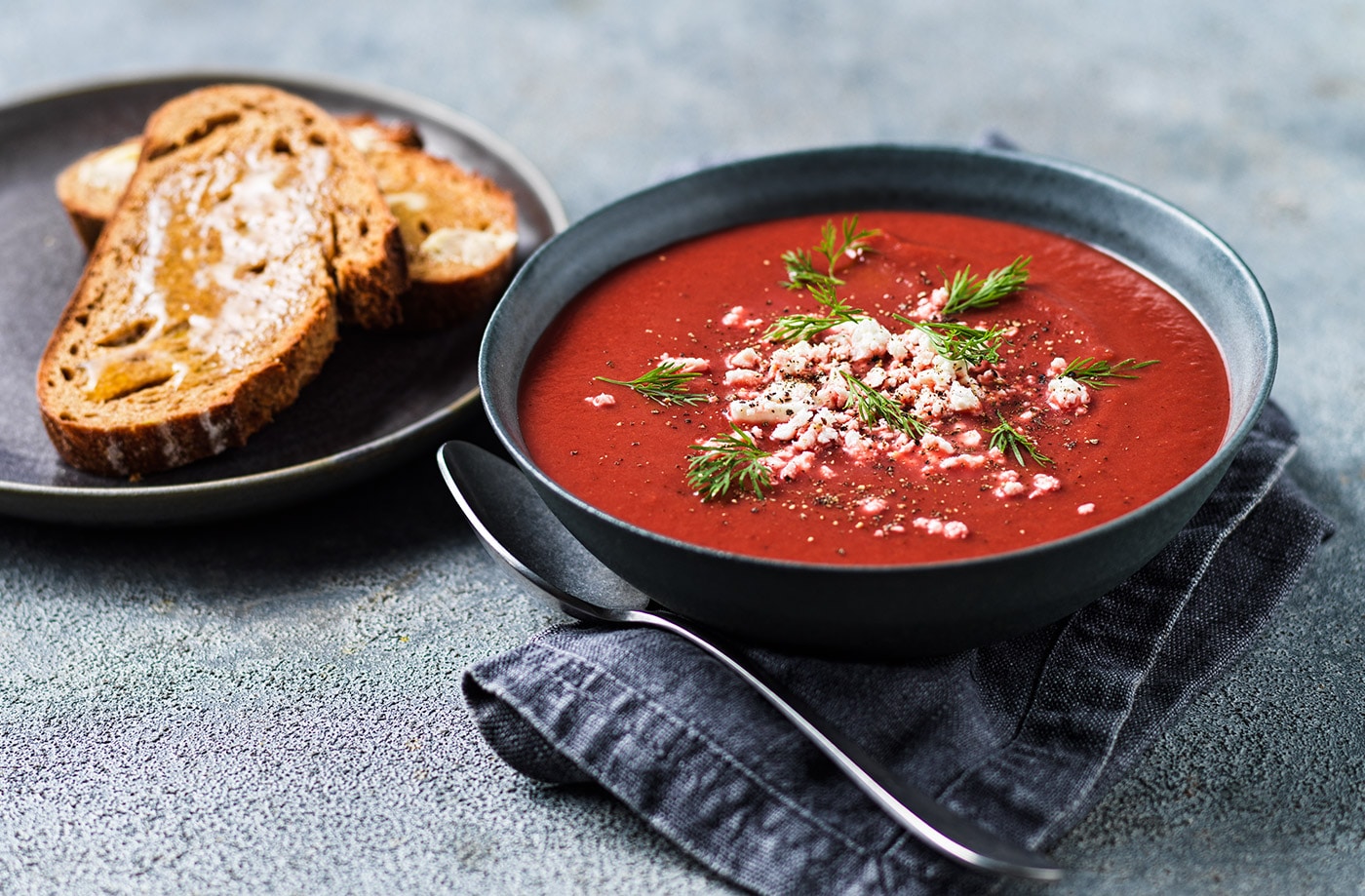 Beetroot soup with feta and dill