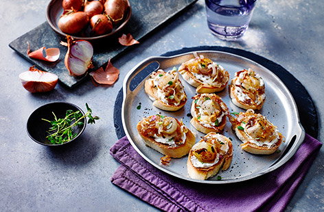 Image of "Caramelised shallot and goat's cheese crostini"