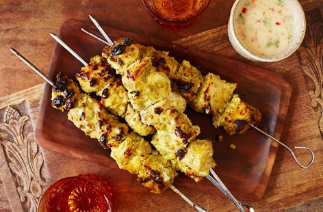 Image of "Thai chicken skewers with coconut dipping sauce"