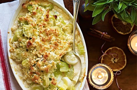 Image of "Leek, celery and Gruyère gratin"