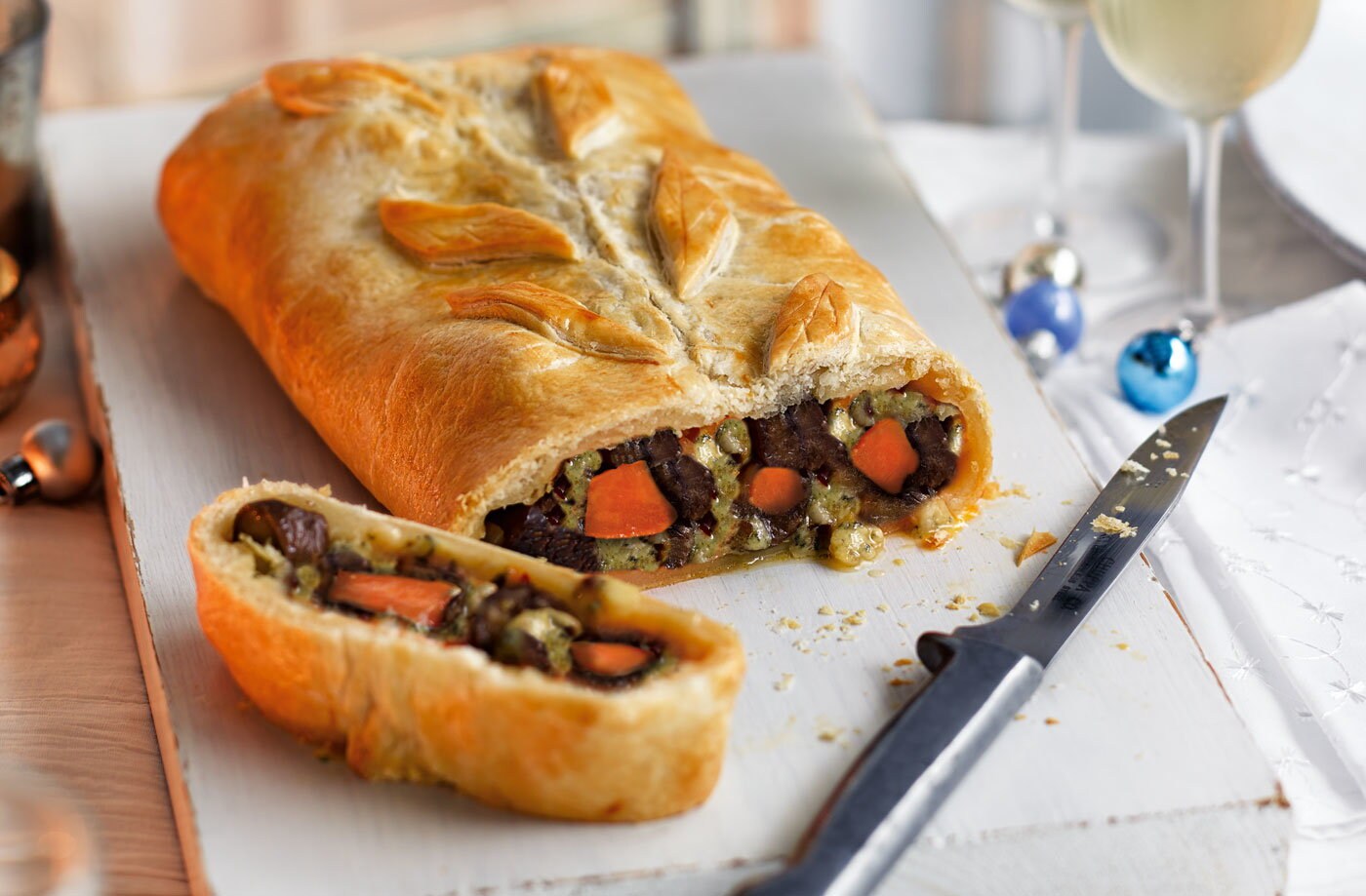 Sweet potato, chestnut and Stilton wellington