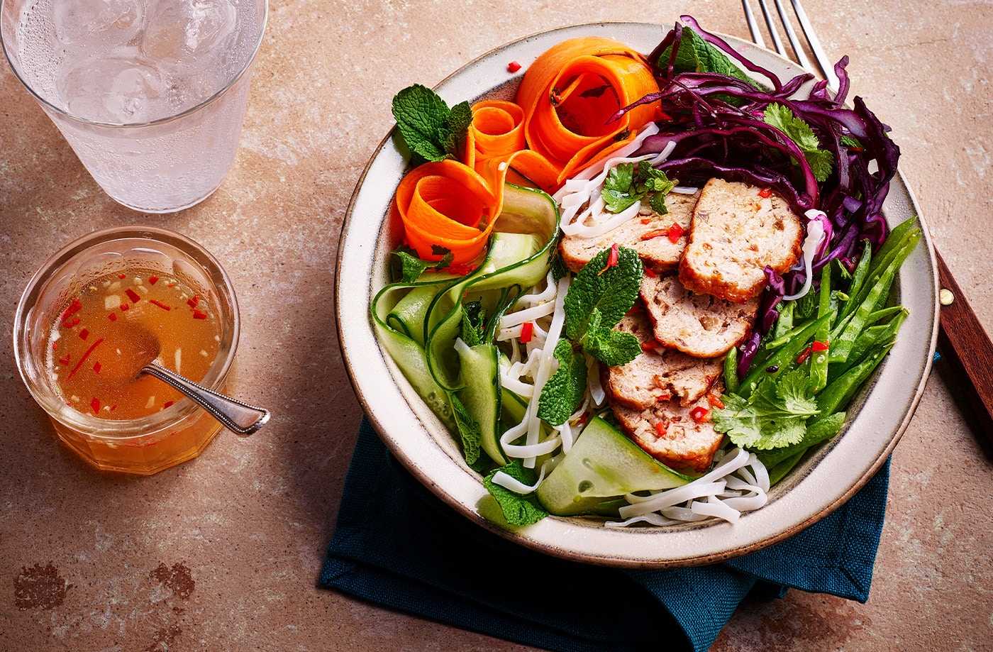 Rainbow turkey noodle salad