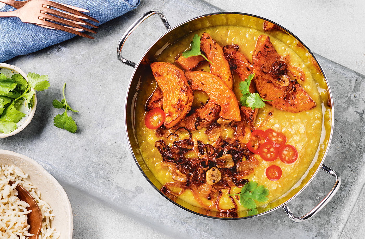 Roasted squash Tadka dhal