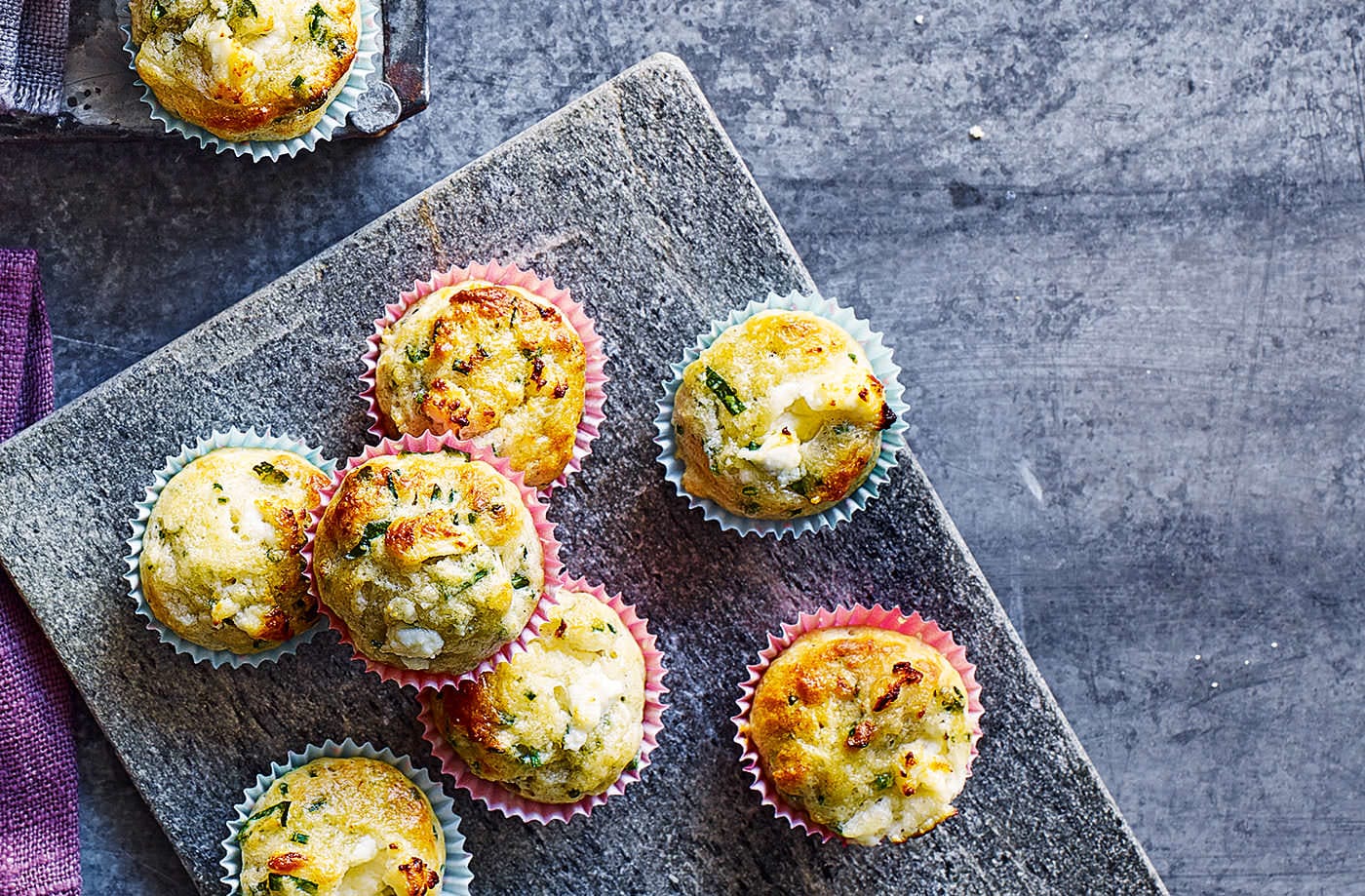 Goat's cheese, spinach and herb mini muffins