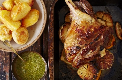 Image of "Roast leg of lamb with mint and caper sauce "