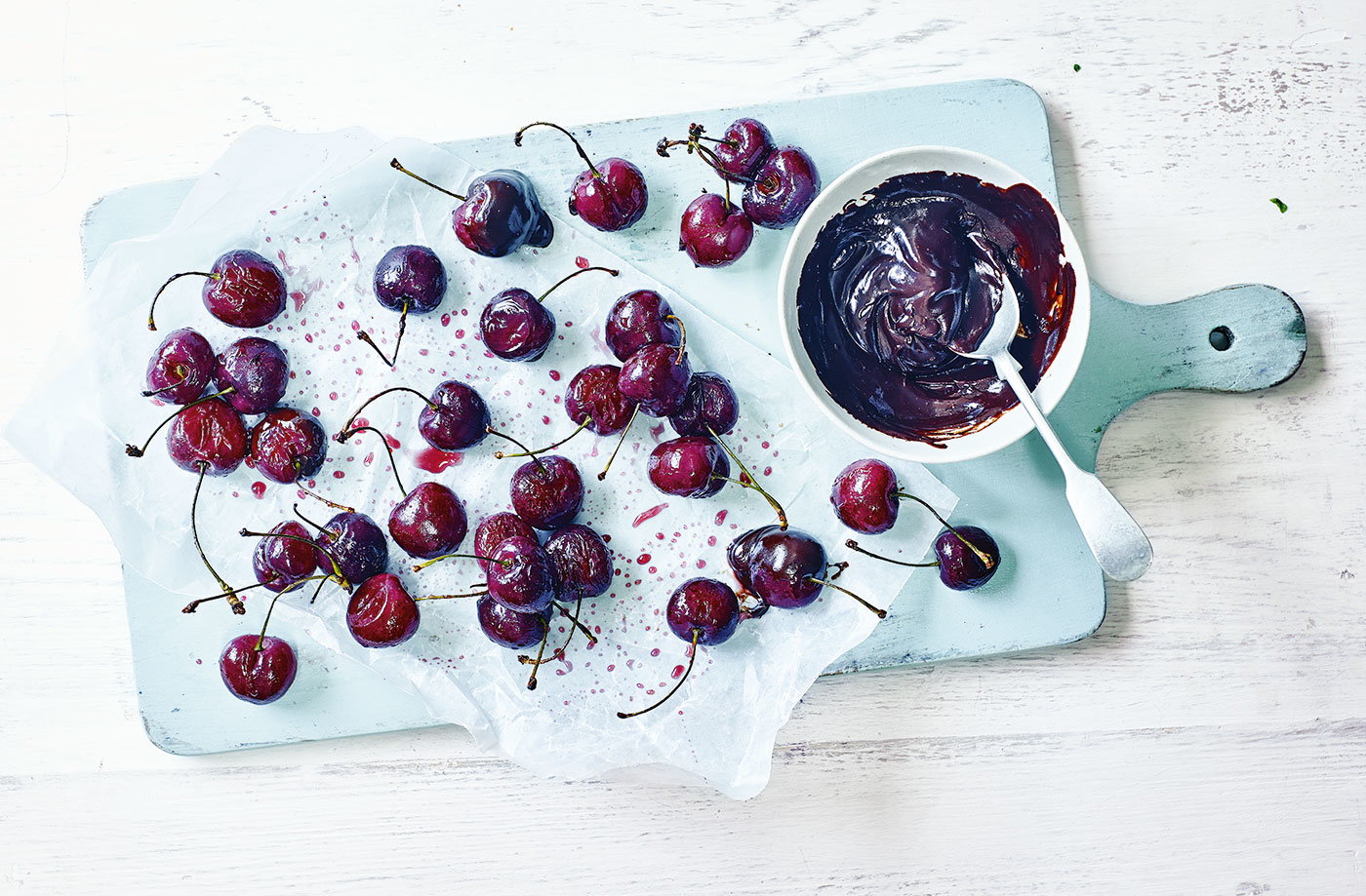 Roasted cherries with chocolate dipping sauce