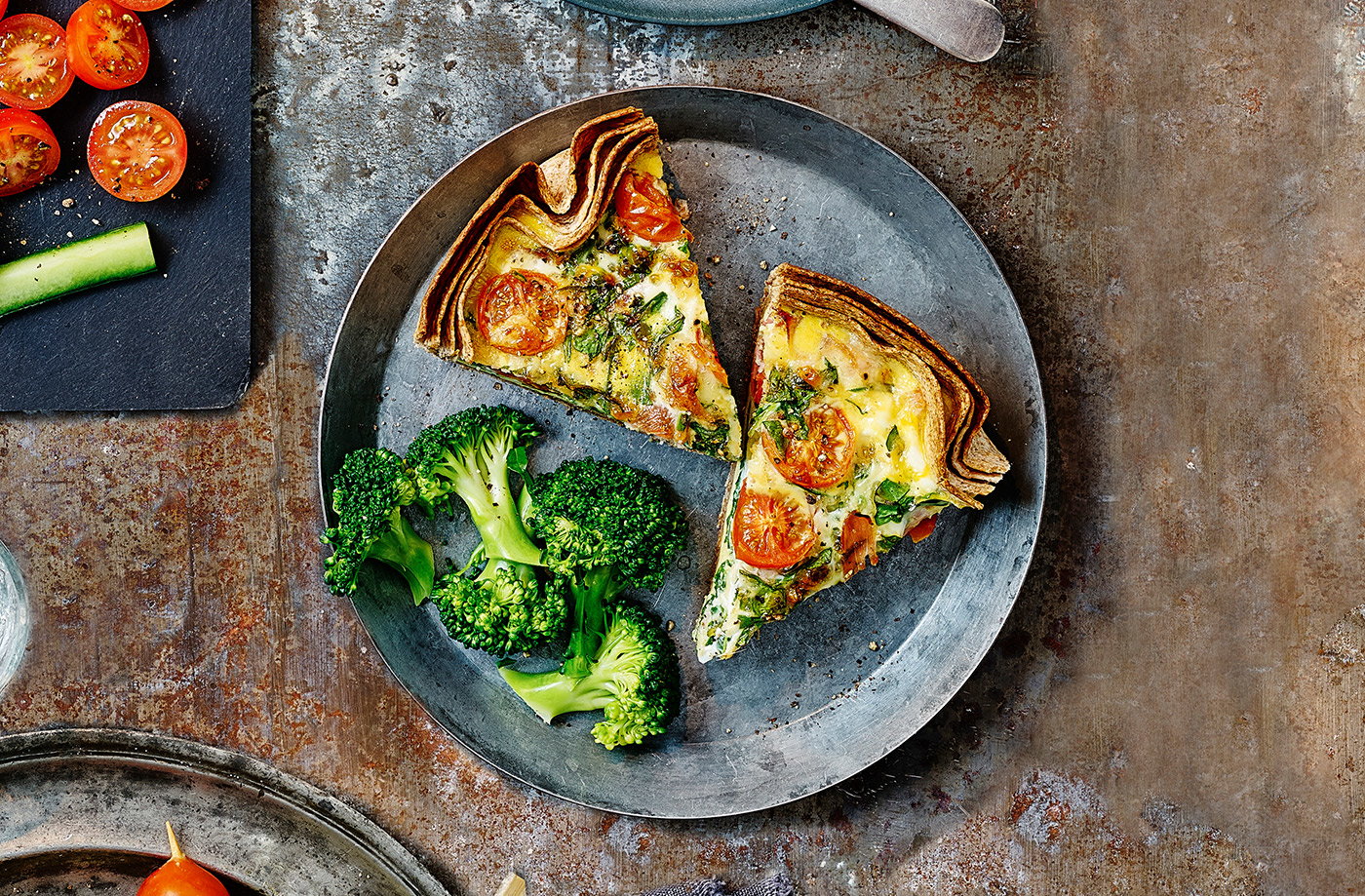 Ham and spinach tortilla quiche