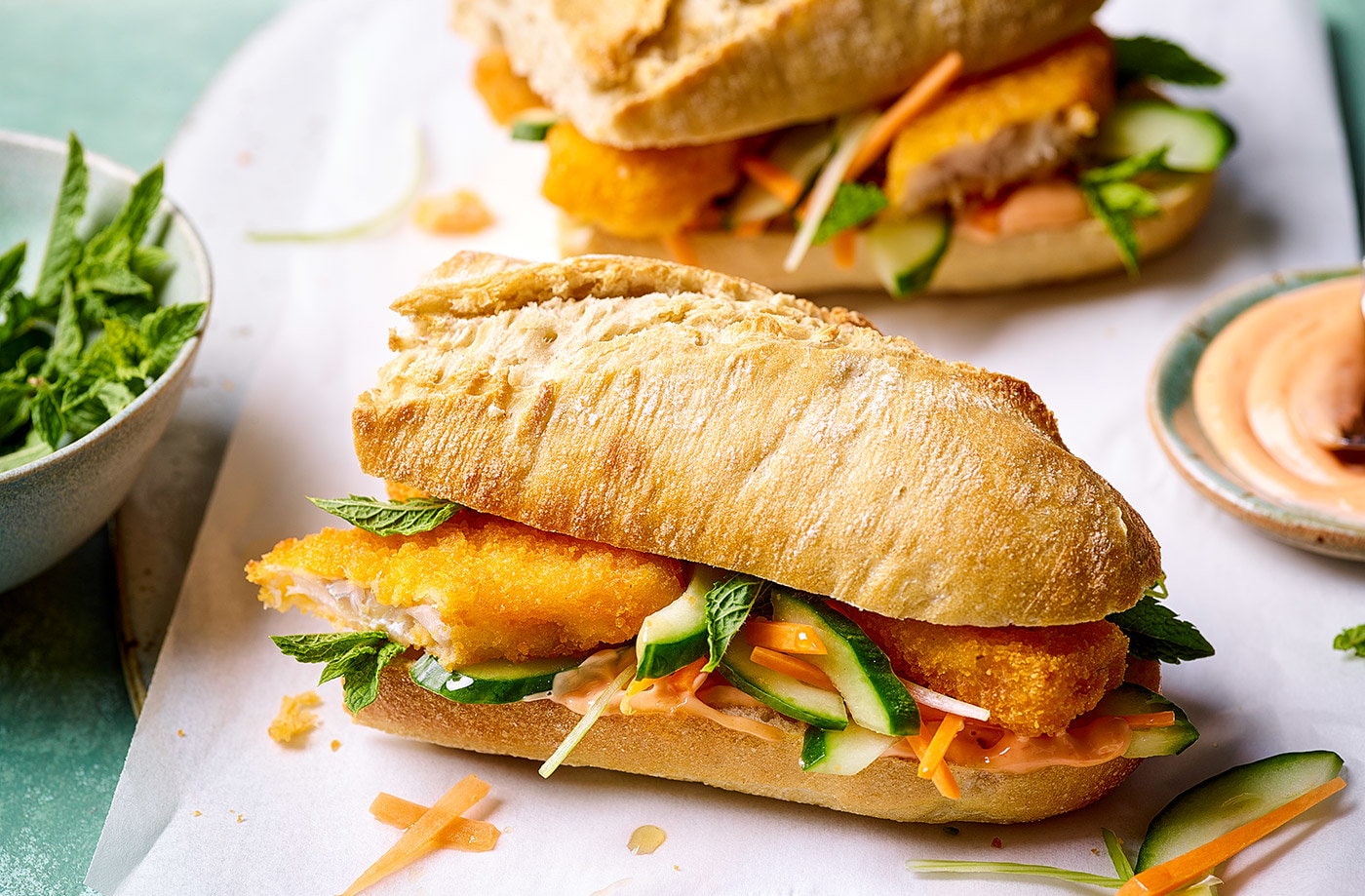 Vietnamese-style fish finger baguettes