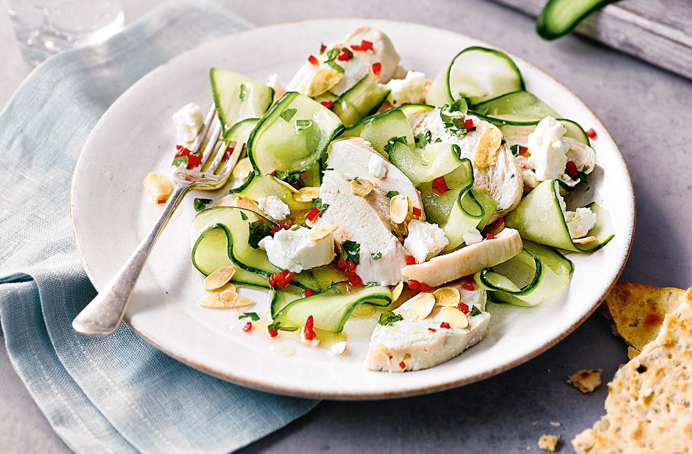 Coriander and lime cucumber salad with chicken