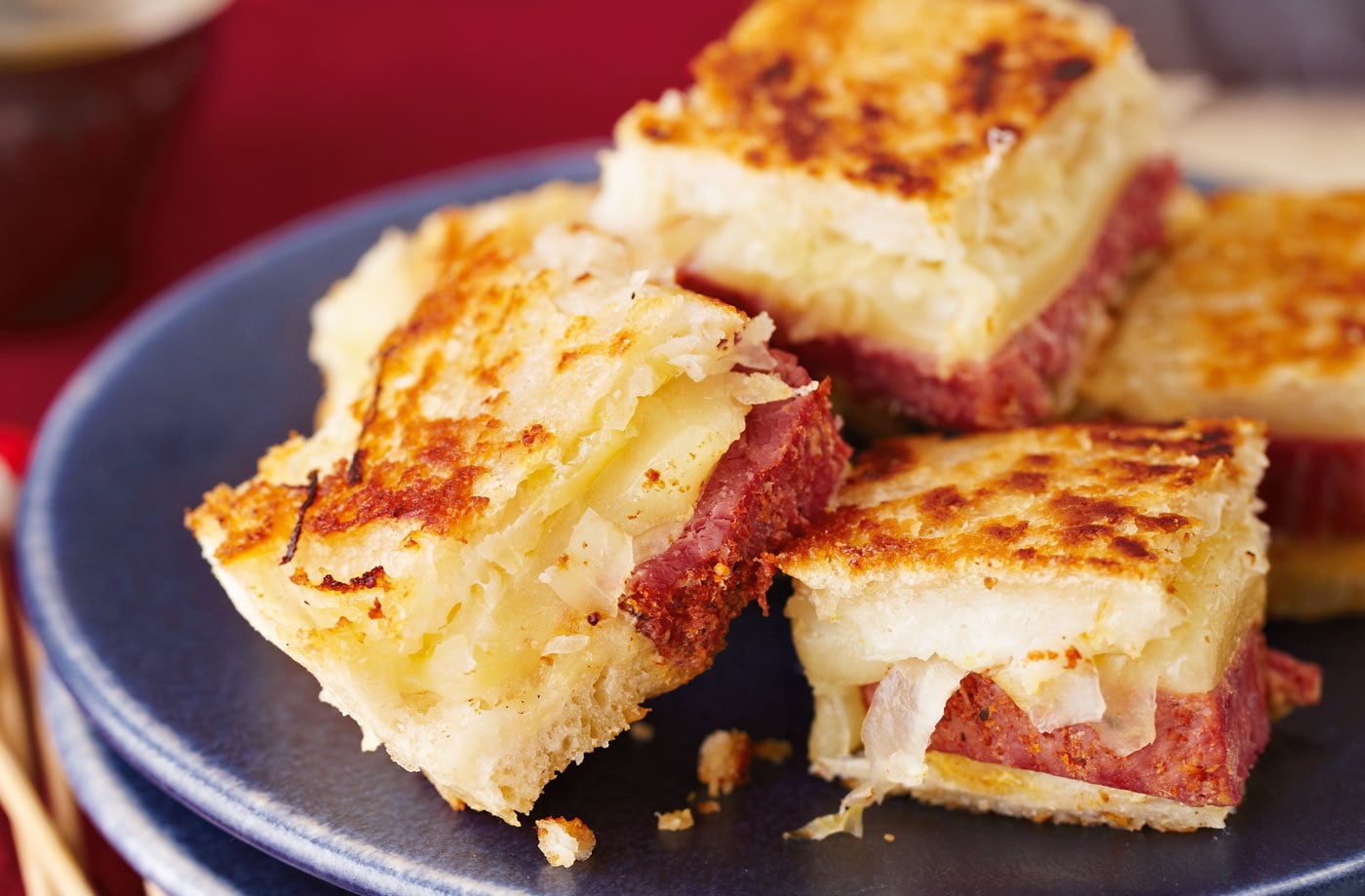 Mini toasted Reuben sandwiches