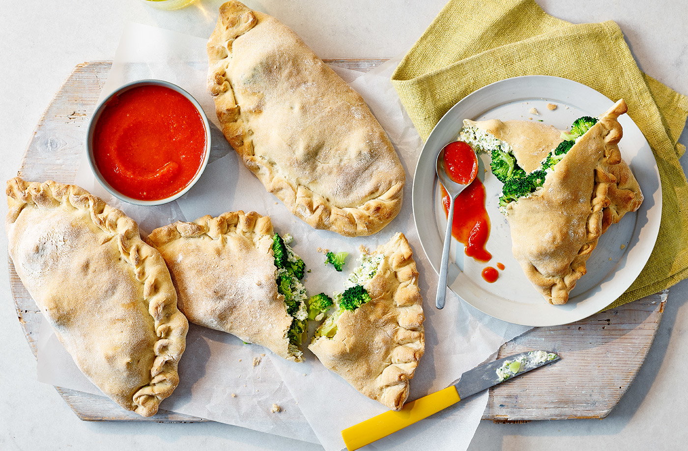 Cheesy broccoli calzone