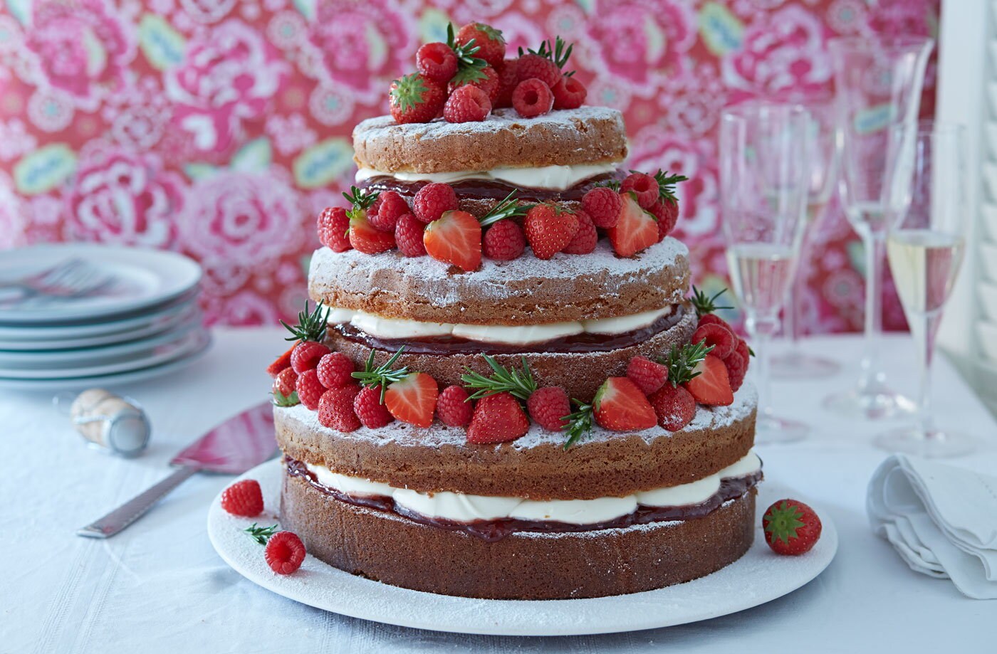 Rustic naked Victoria sponge layer cake