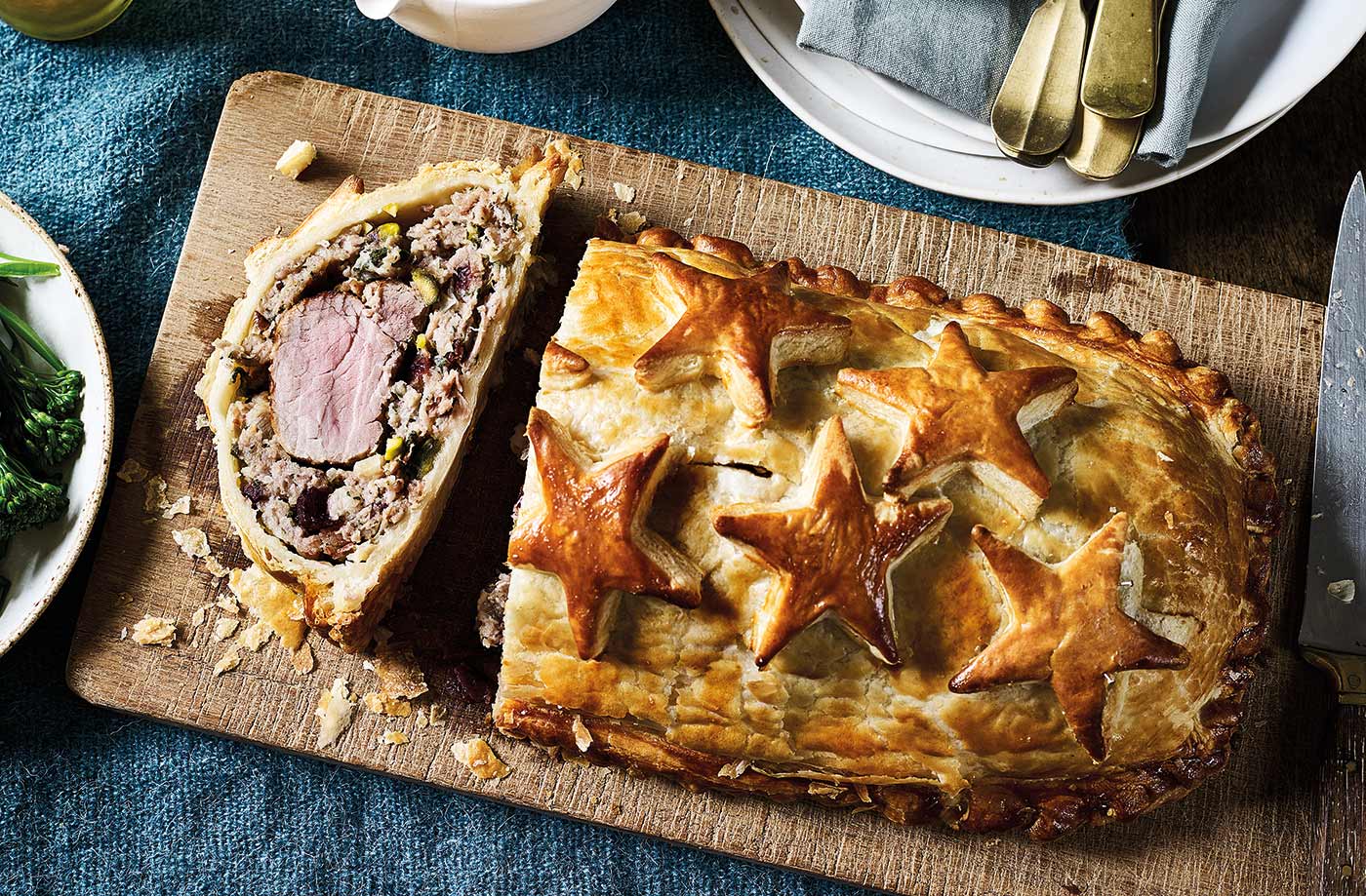 Stuffing and pork wellington