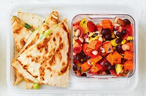 Image of "Cheesy quesadilla with rainbow salad"