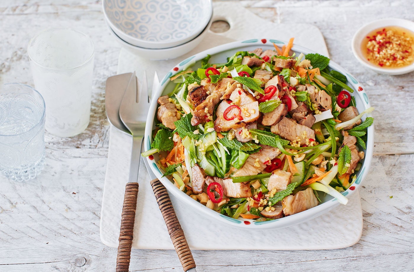 Barbecued pork belly salad