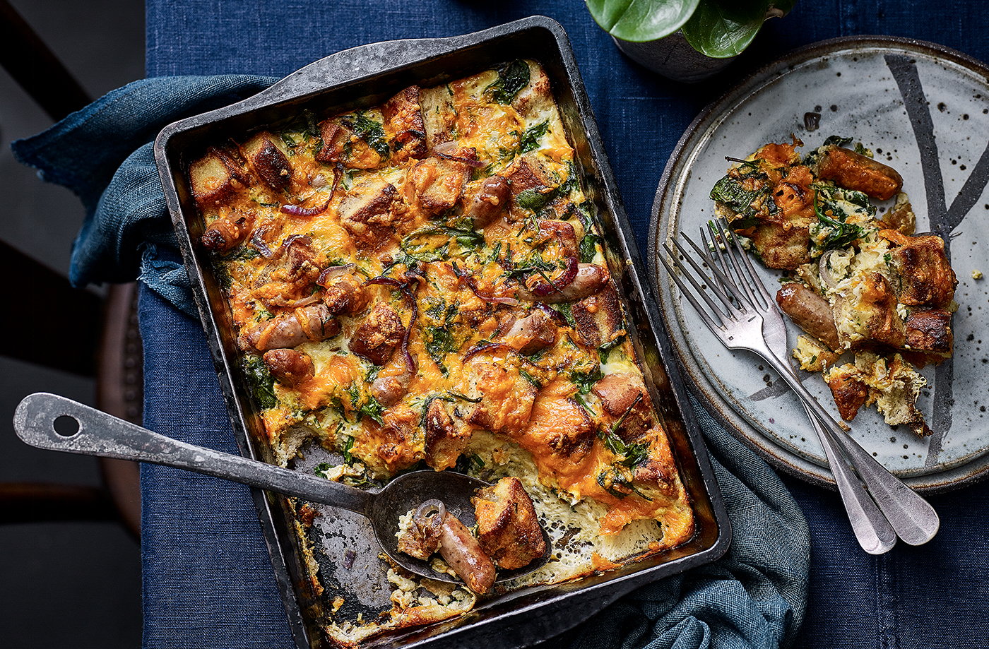 Sausage and spinach strata
