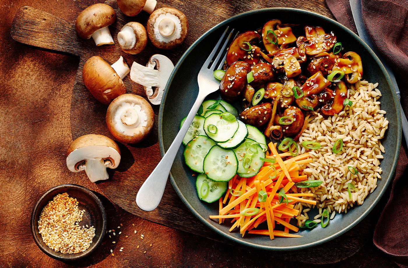 Teriyaki mushroom and brown rice bowls