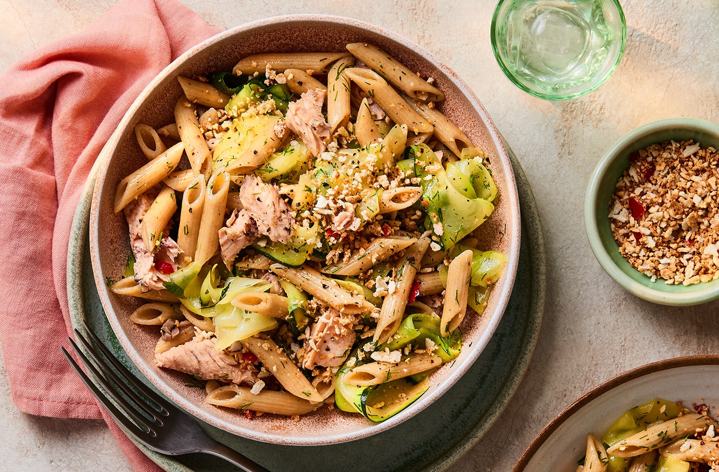 Salmon and courgette pasta salad