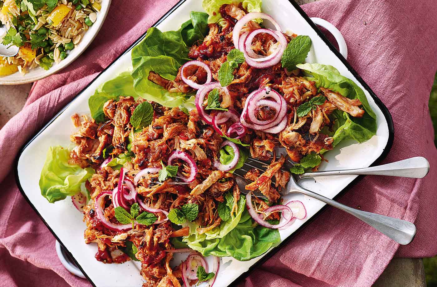 Sticky Pimm’s-glazed pulled chicken