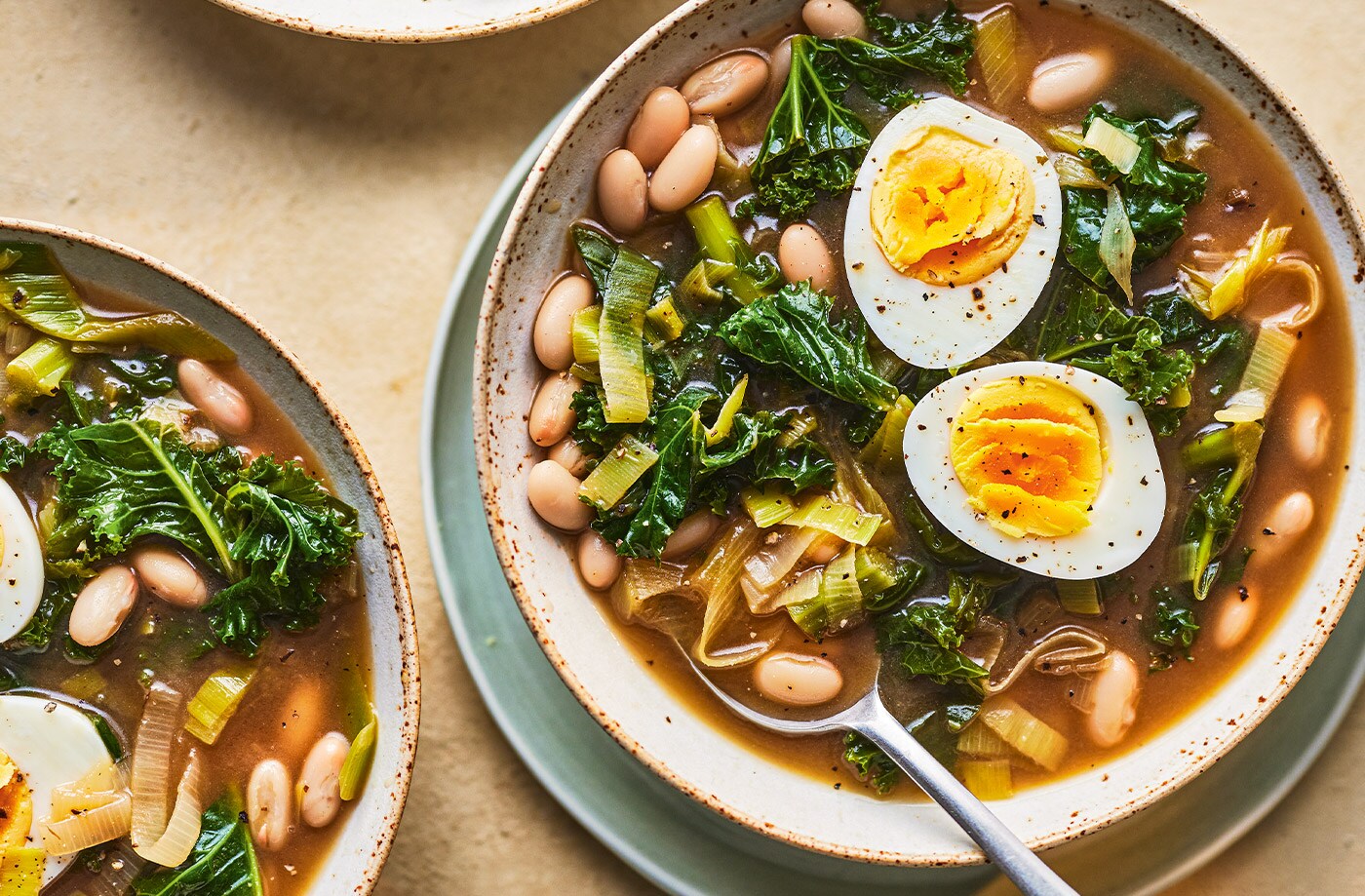 Bean broth with boiled eggs
