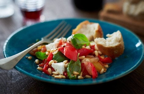Peperonata with feta and pinenuts