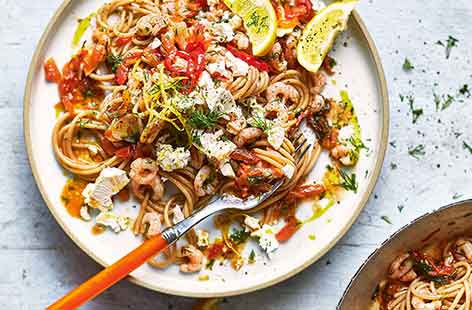 Image of "Prawn and dill wholewheat spaghetti"