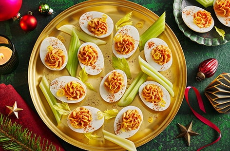 Image of "Bloody Mary devilled eggs"