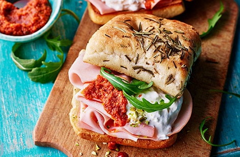 Image of "Mortadella, burrata and red pesto sandwich"