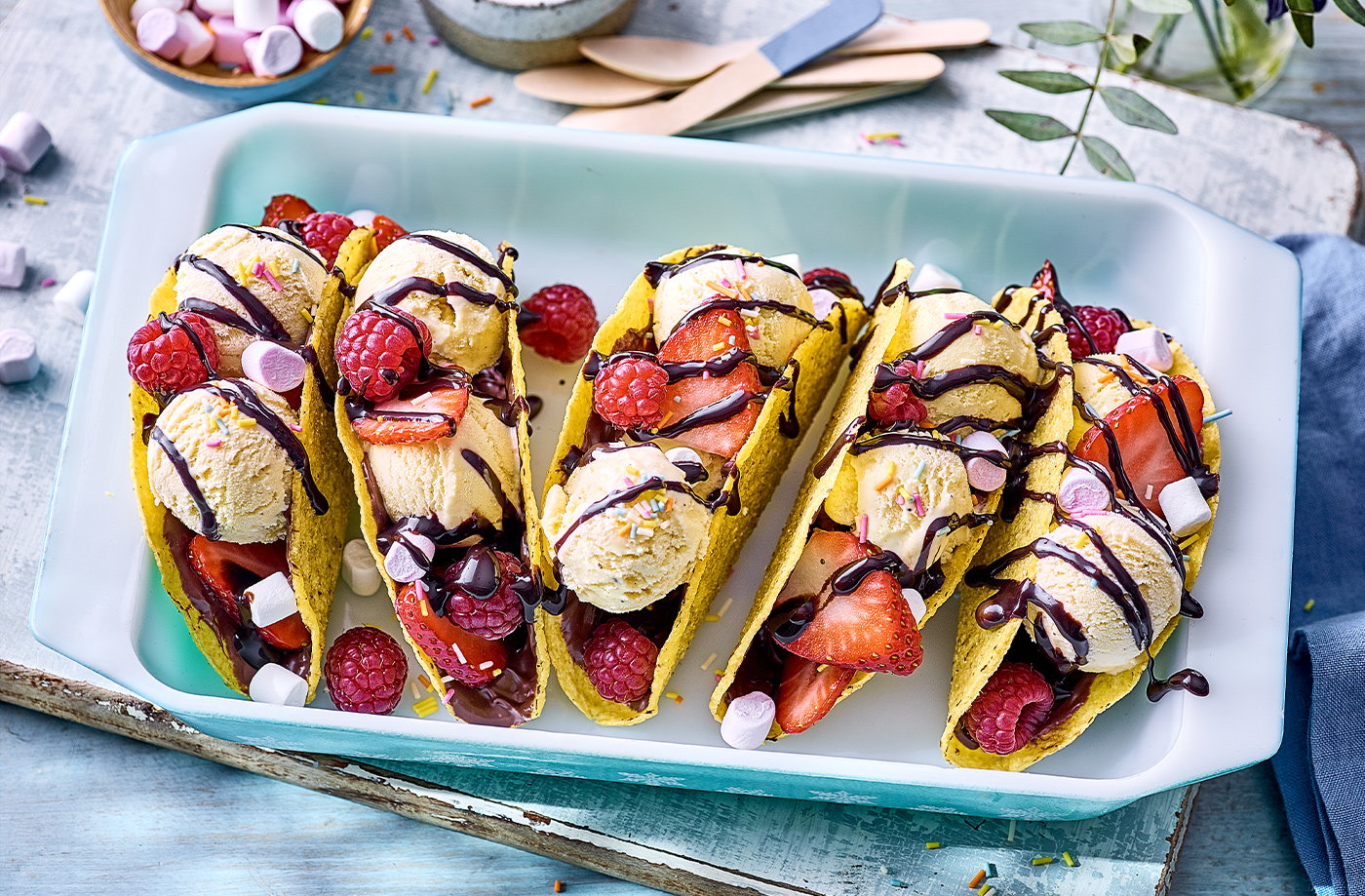 Chocolate and ice cream tacos