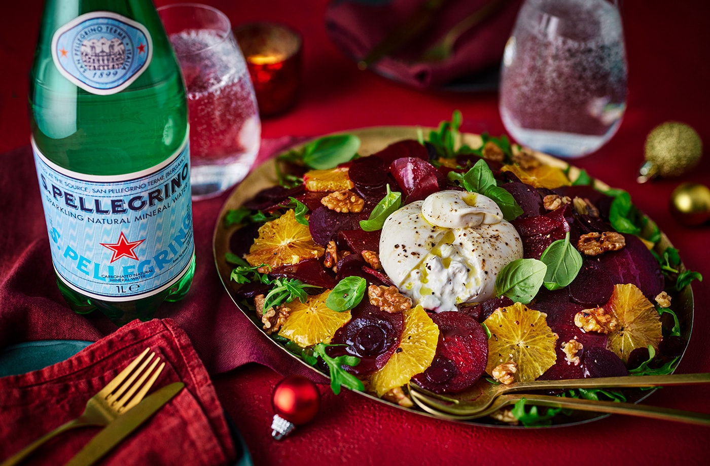 Beetroot and orange carpaccio with burrata