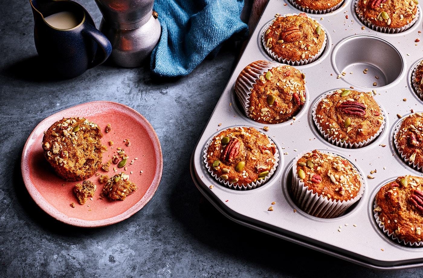 Maple, banana and pecan breakfast muffins