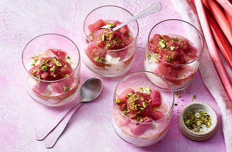 Image of "Rhubarb, ginger and pistachio pots"