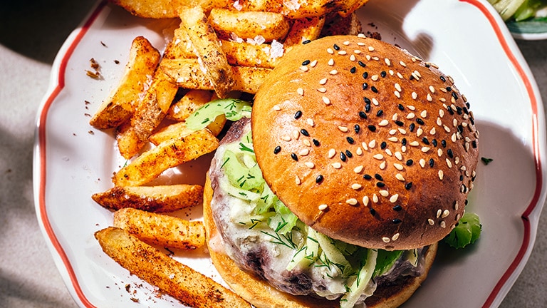 Gorgonzola burgers with Cajun fries recipe
