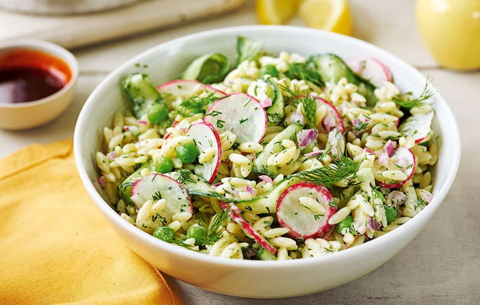 Turkish-style orzo with spring vegetables