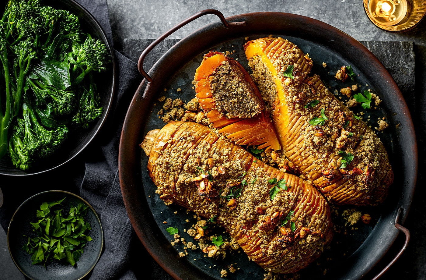 Stuffed hasselback squash