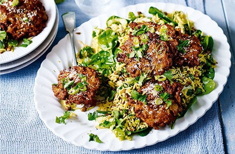 Image of "Indian rice salad with onion bhajis"