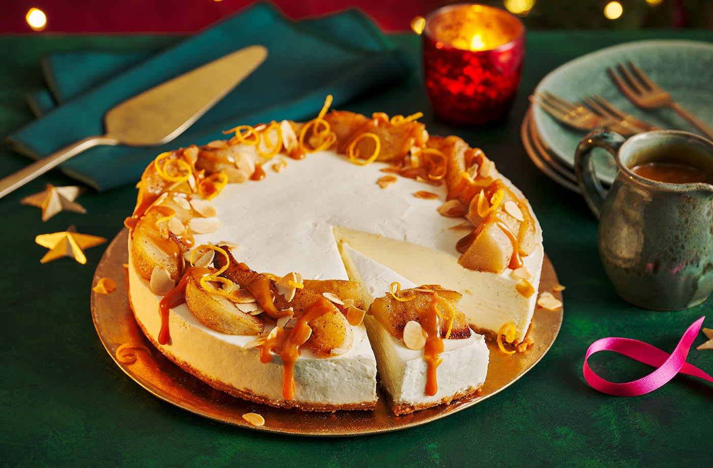 Spiced pear and caramel cheesecake