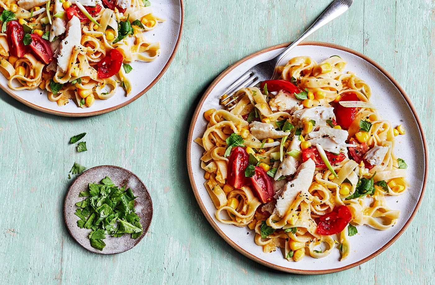 Smoky basa and sweetcorn pasta