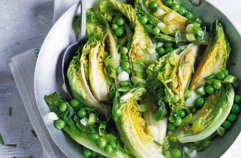 Image of "Braised lettuce and peas with lemon and chive"
