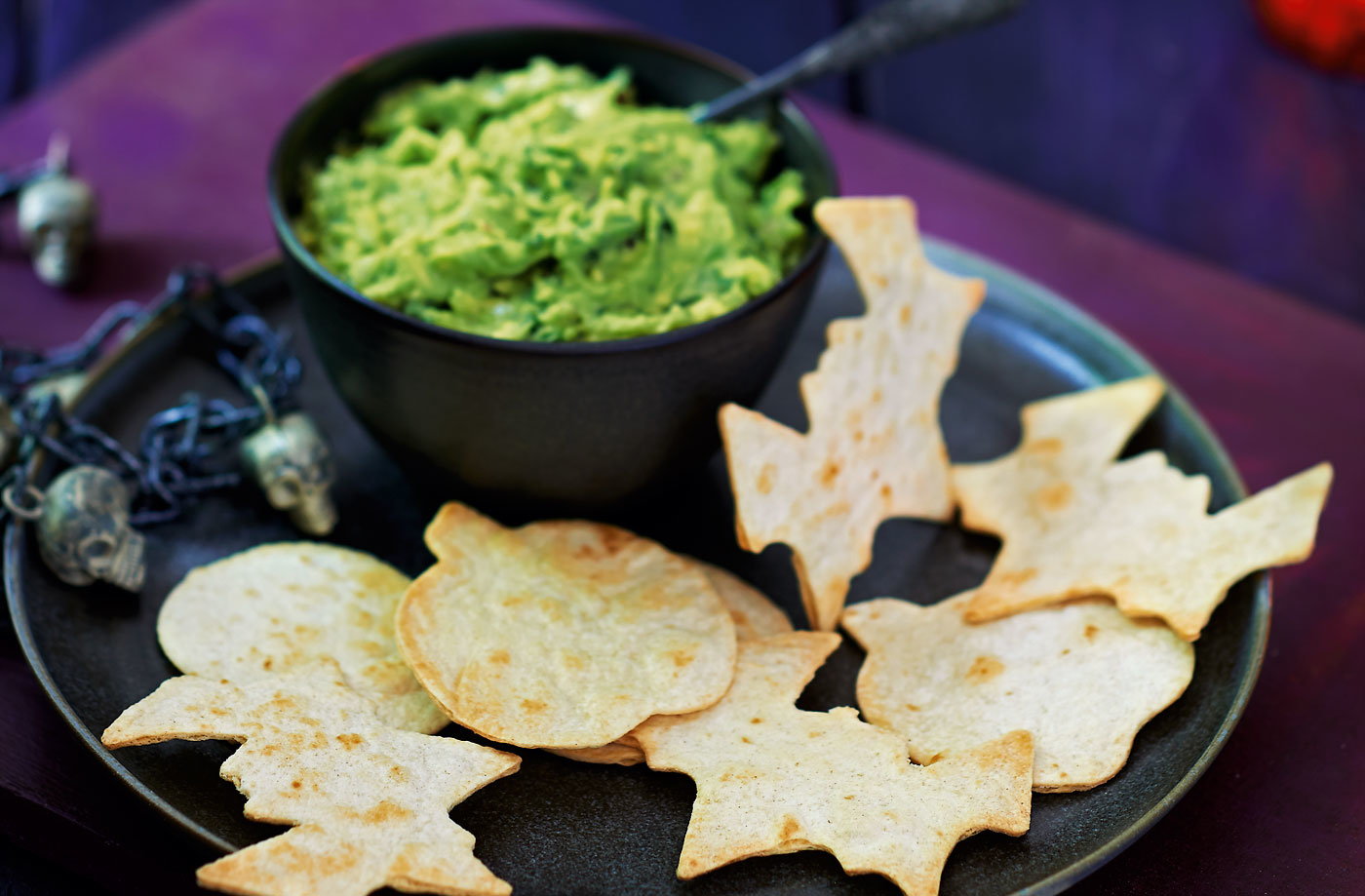 Slime dip with spooky tortilla shapes