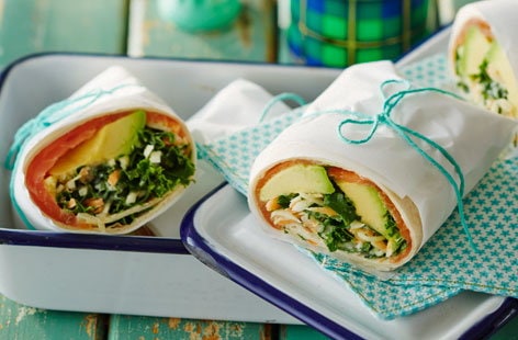 Image of "Smoked salmon and avocado wrap with slaw"