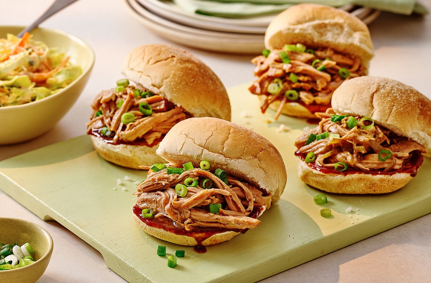 Slow-cooker BBQ pulled turkey buns with coleslaw