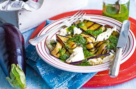 Image of "Grilled aubergine with almond and parsley pesto"