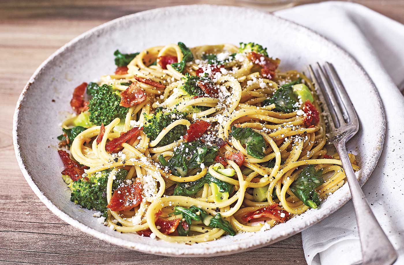 Broccoli and bacon carbonara